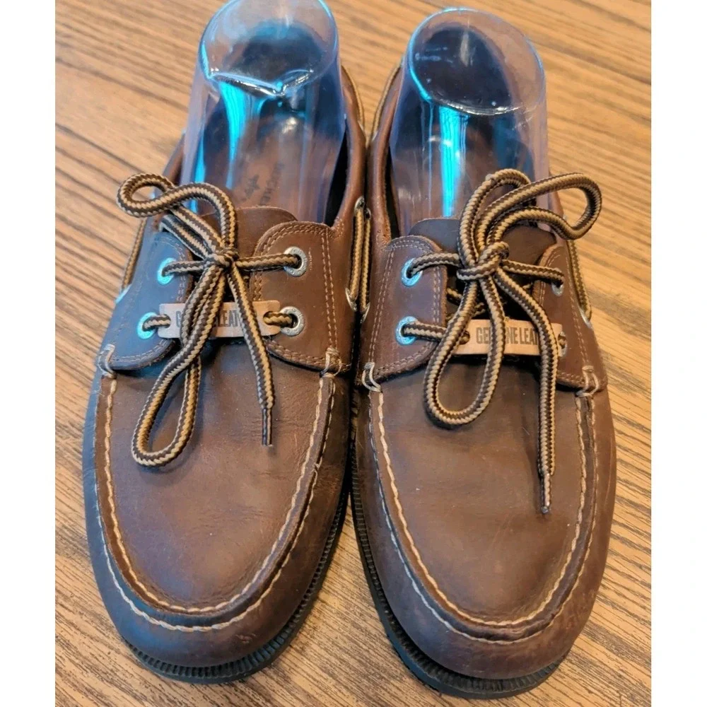 Men's Dockers 2-Eye Boat Shoes Brown Leather Size 8M Pre-Owned